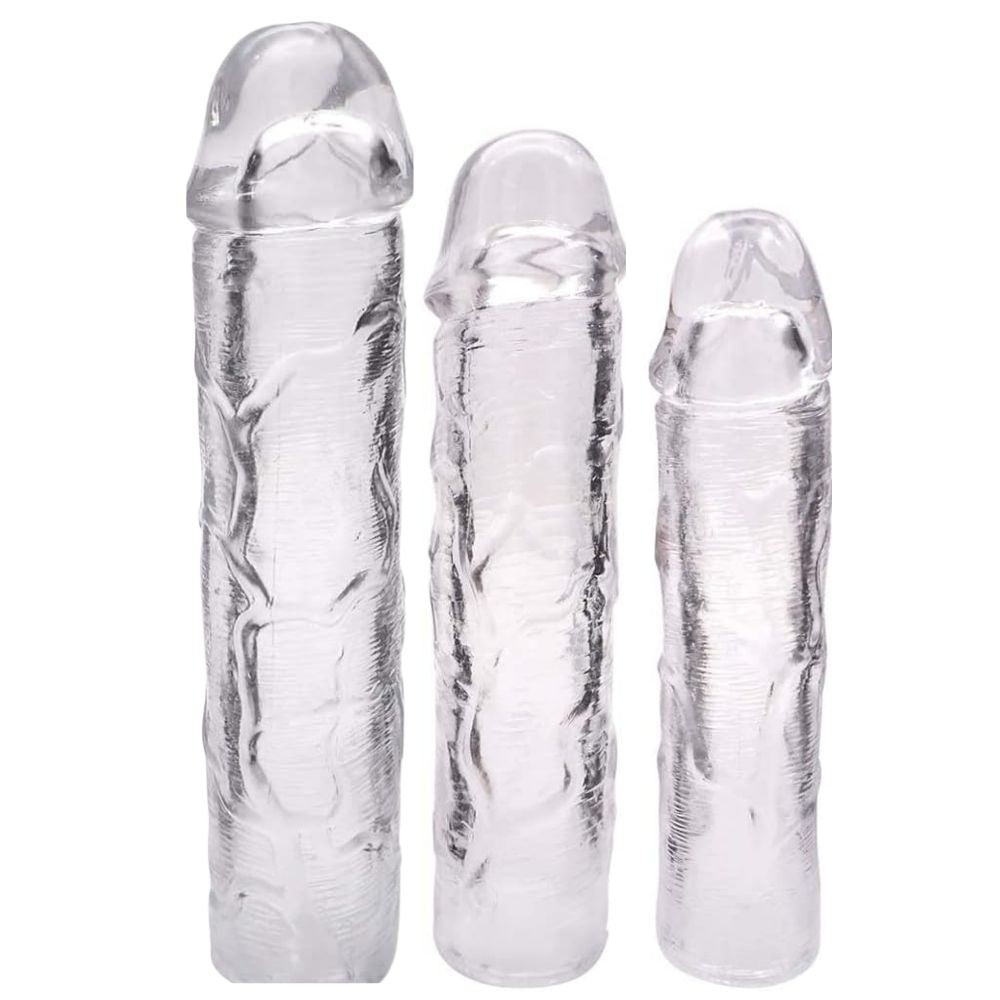 Shequ Penis Extender Enlarger Sleeves 3 Boy Set Transparan