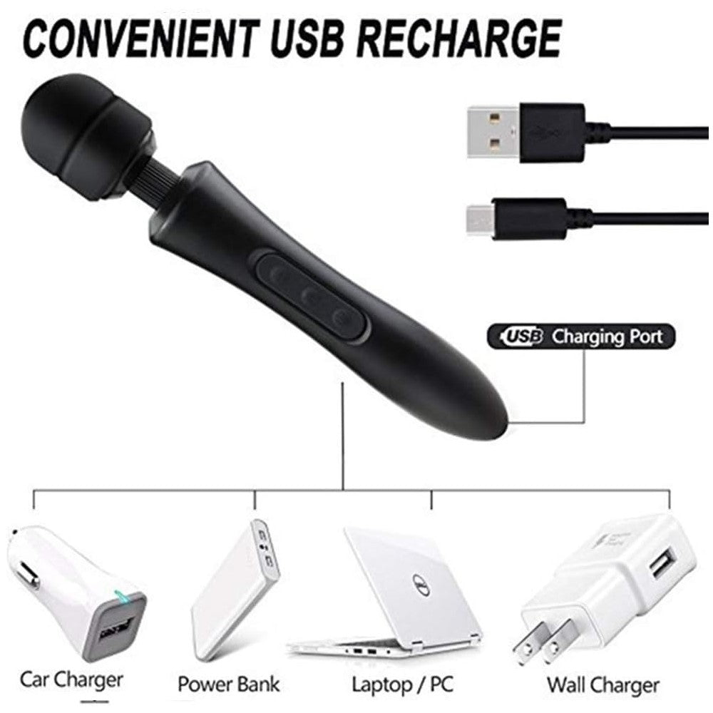 Power Massager Magic Wand Masaj Aleti Vibrator Black