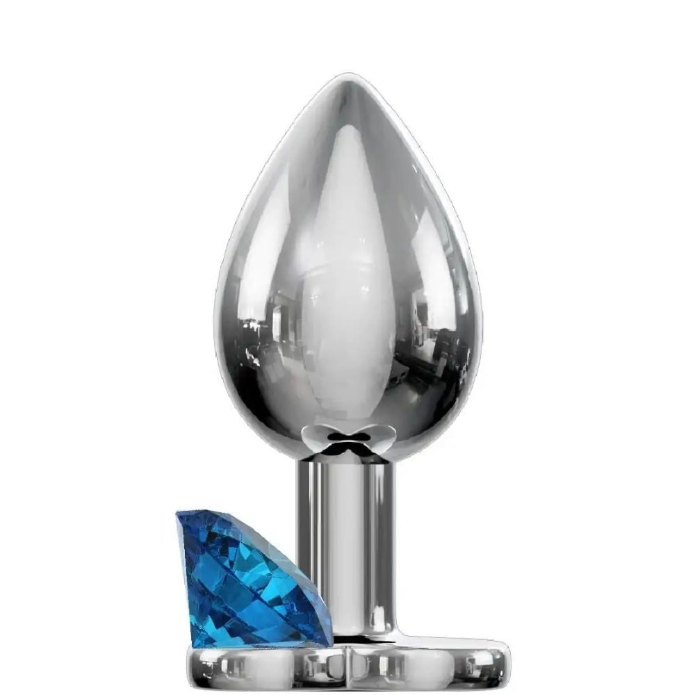 Jewellery Silver Metal Anal Plug Small Blue