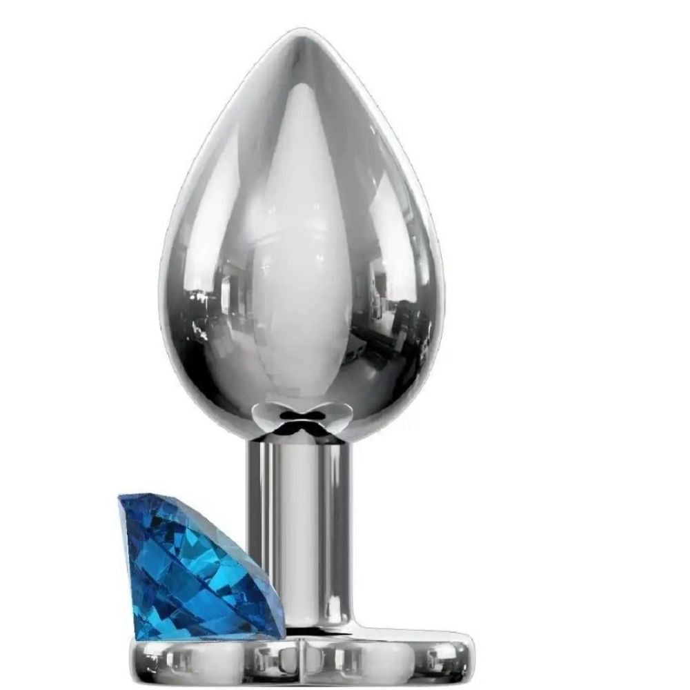 Jewellery Silver Metal Anal Plug Medium Blue