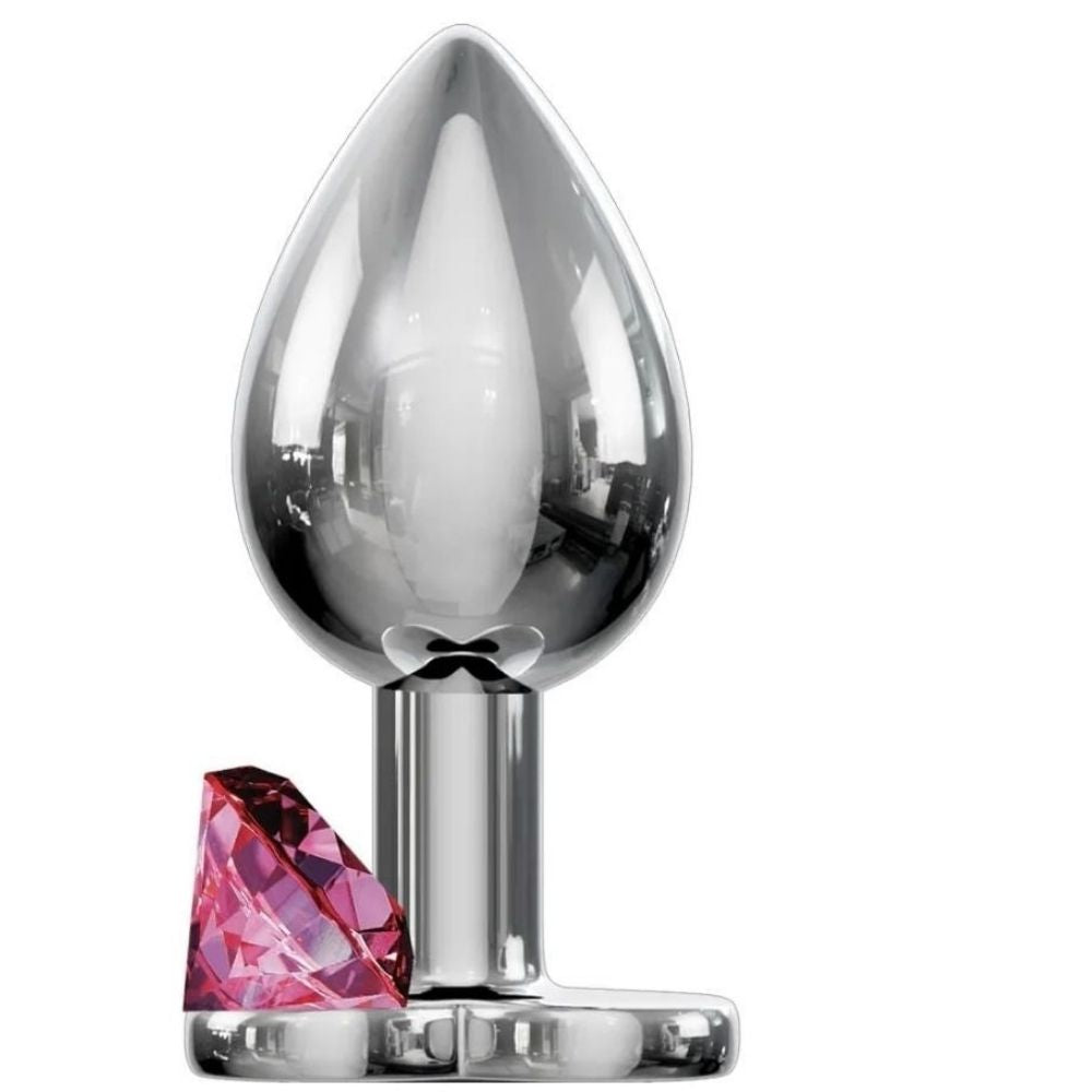 Jewellery Silver Metal Anal Plug Medium Pink