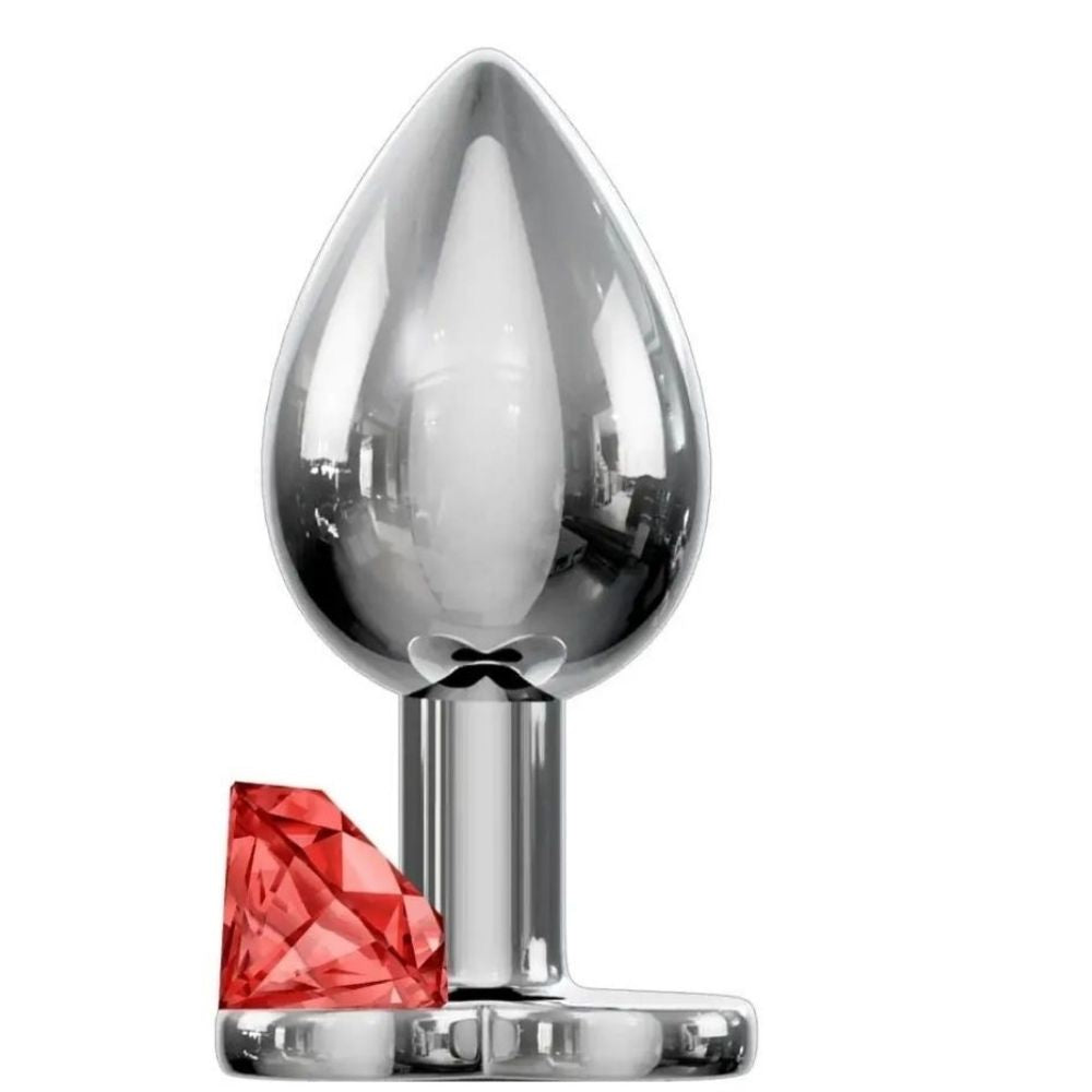 Jewellery Silver Metal Anal Plug Medium Red