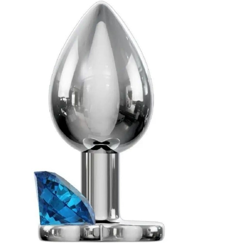 Jewellery Silver Metal Anal Plug Large Blue