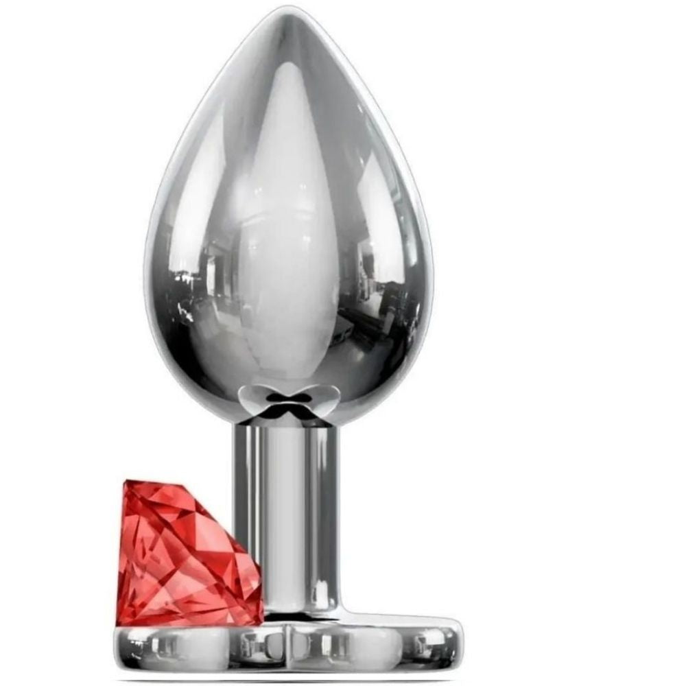 Jewellery Silver Metal Anal Plug Large Red
