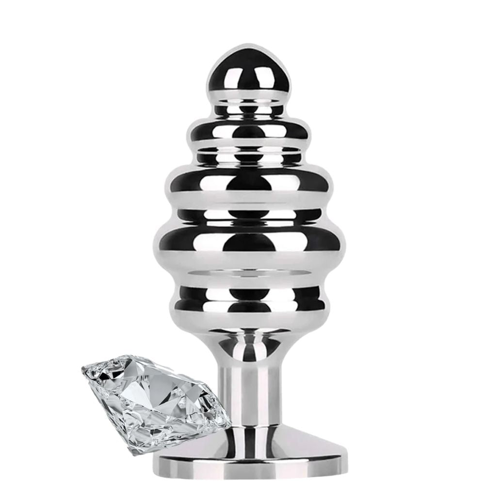 Play Ribbed Taşlı Boğumlu Metal Anal Plug Small White