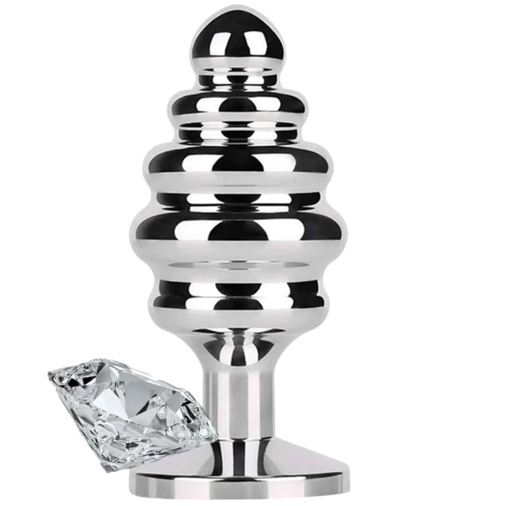 Play Ribbed Taşlı Boğumlu Metal Anal Plug Medium White