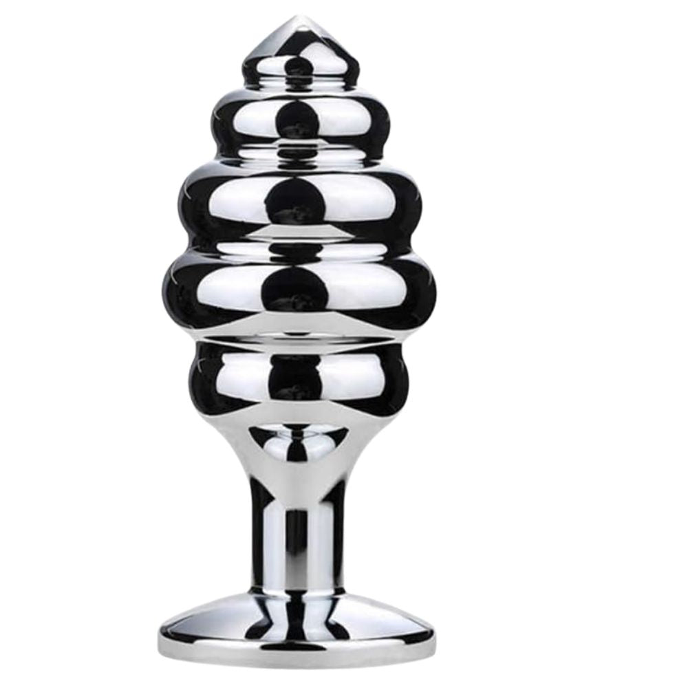 Play Ribbed Taşlı Boğumlu Metal Anal Plug Medium Pink