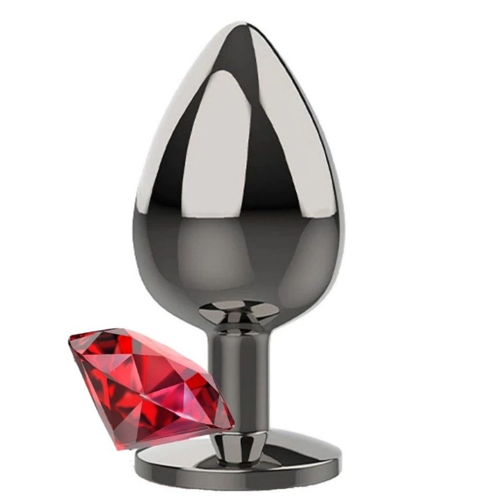 Jeweled Princess Stone Diamond Medium Metal Anal Plug Red