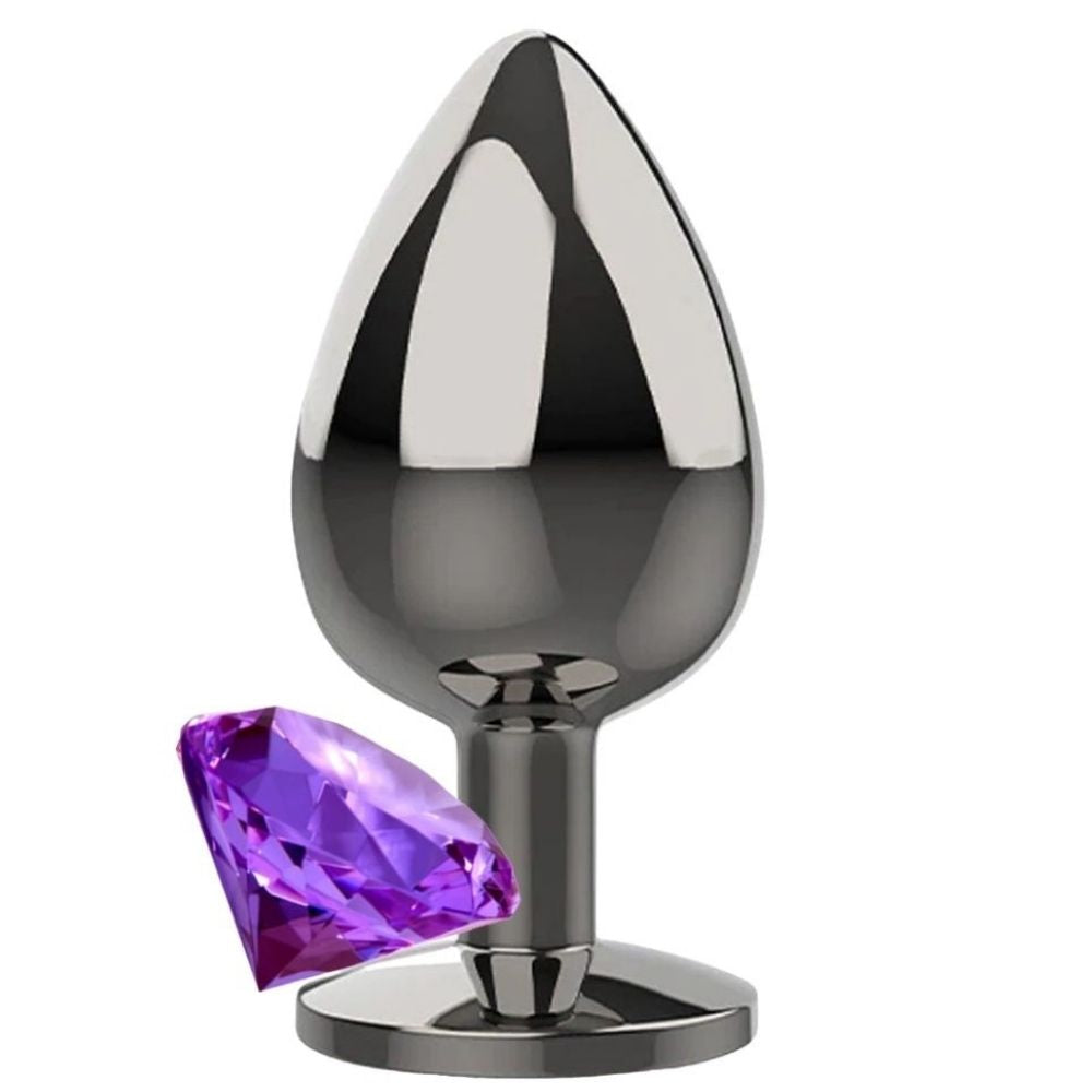 Jeweled Princess Stone Diamond Medium Metal Anal Plug Purple