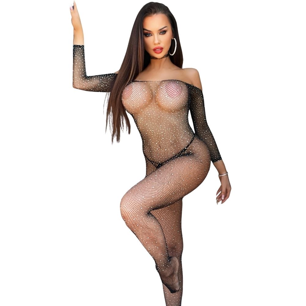 Fantasy Wear Taş İşlemeli Esnek File Vücut Çorabı