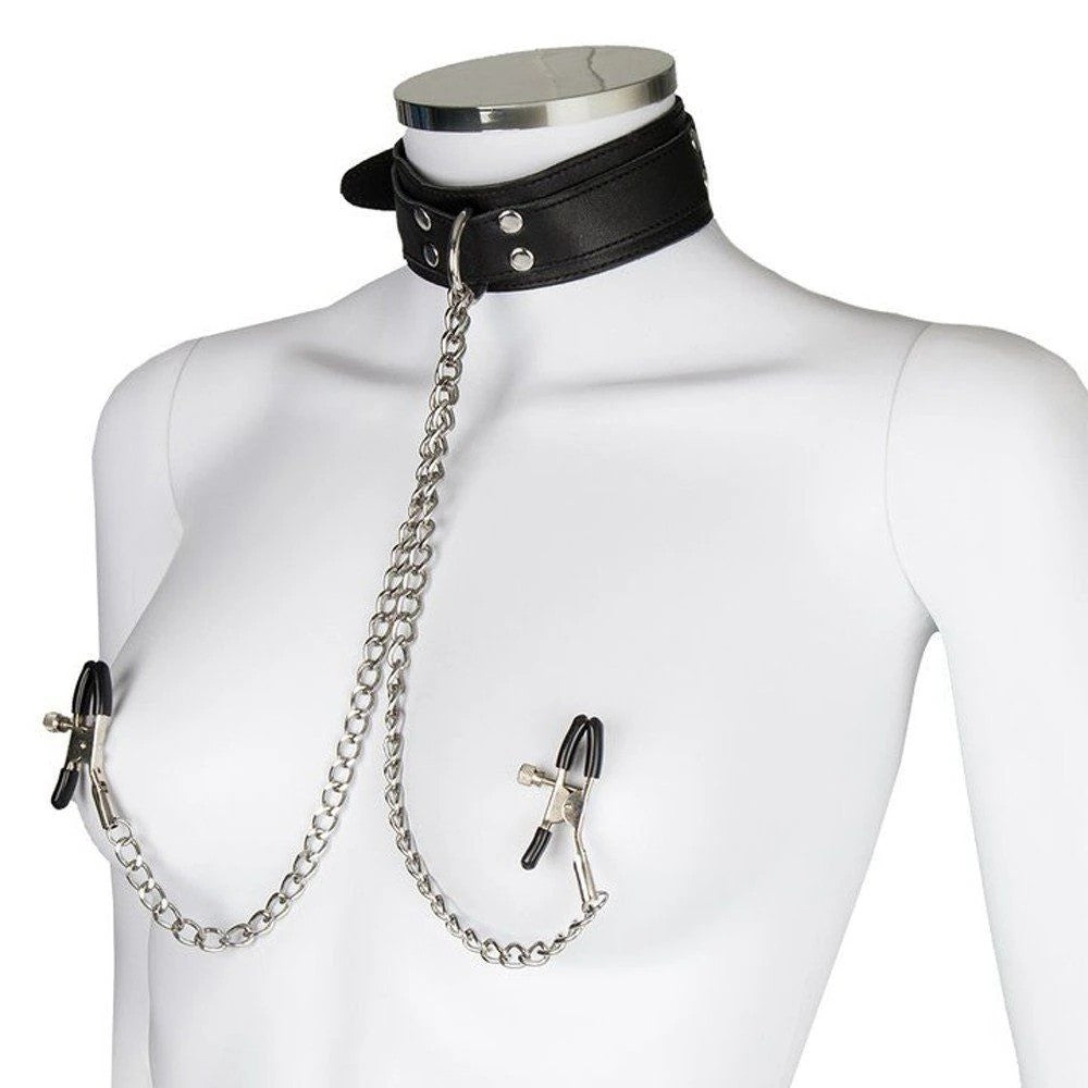 Fetish Fantasy Series Collar With Nipple Clamps Black Tasma ve Göğüs Klipsi