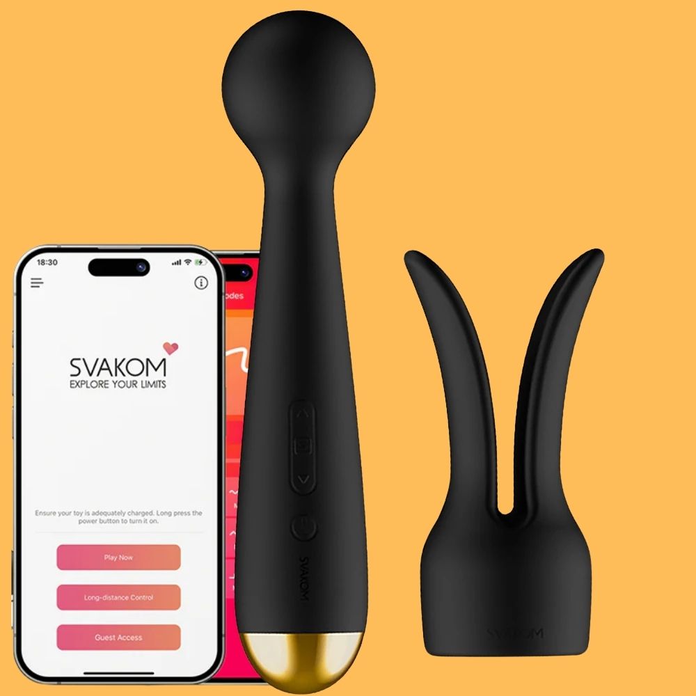Svakom Emma Neo Interactive App Enabled Warming Wand Vibrator With Rabbit Ears