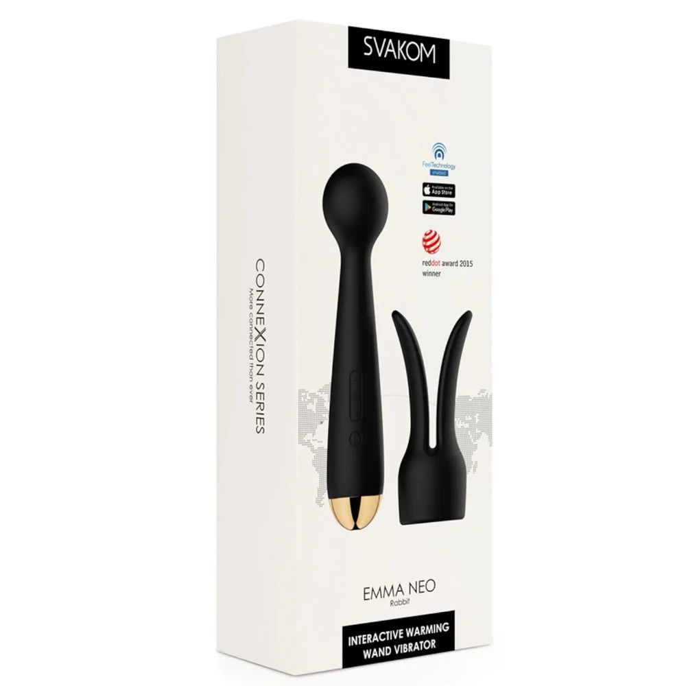Svakom Emma Neo Interactive App Enabled Warming Wand Vibrator With Rabbit Ears