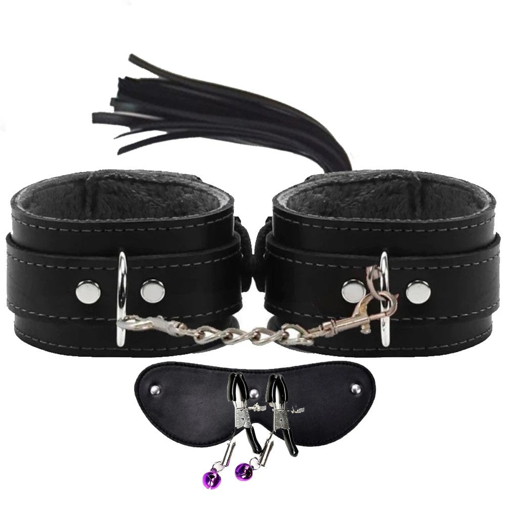 Erox Fetish Fantasy Series Cuffs 4 Pcs. Deri Fetiş Pozisyon Kelepçe Seti-Siyah