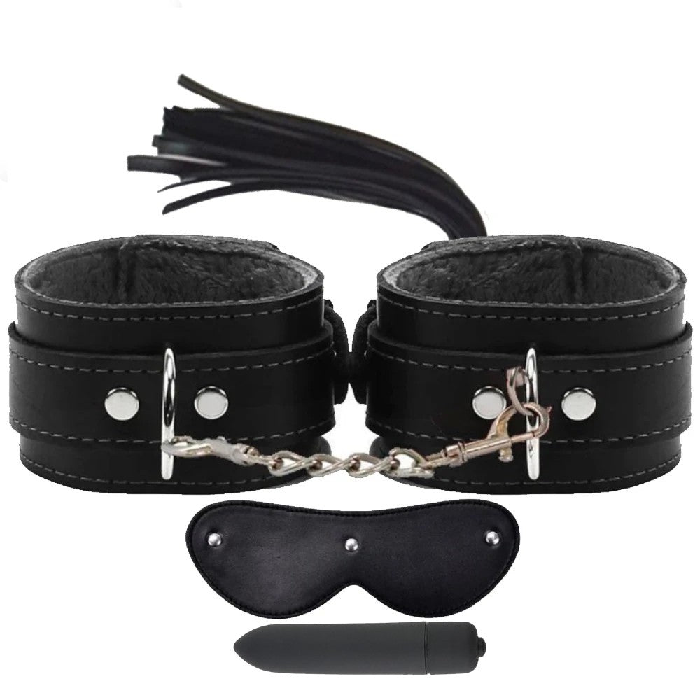 Erox Fetish Fantasy Series Vibratörlü Deri Fetiş Pozisyon Kelepçe Seti-Siyah