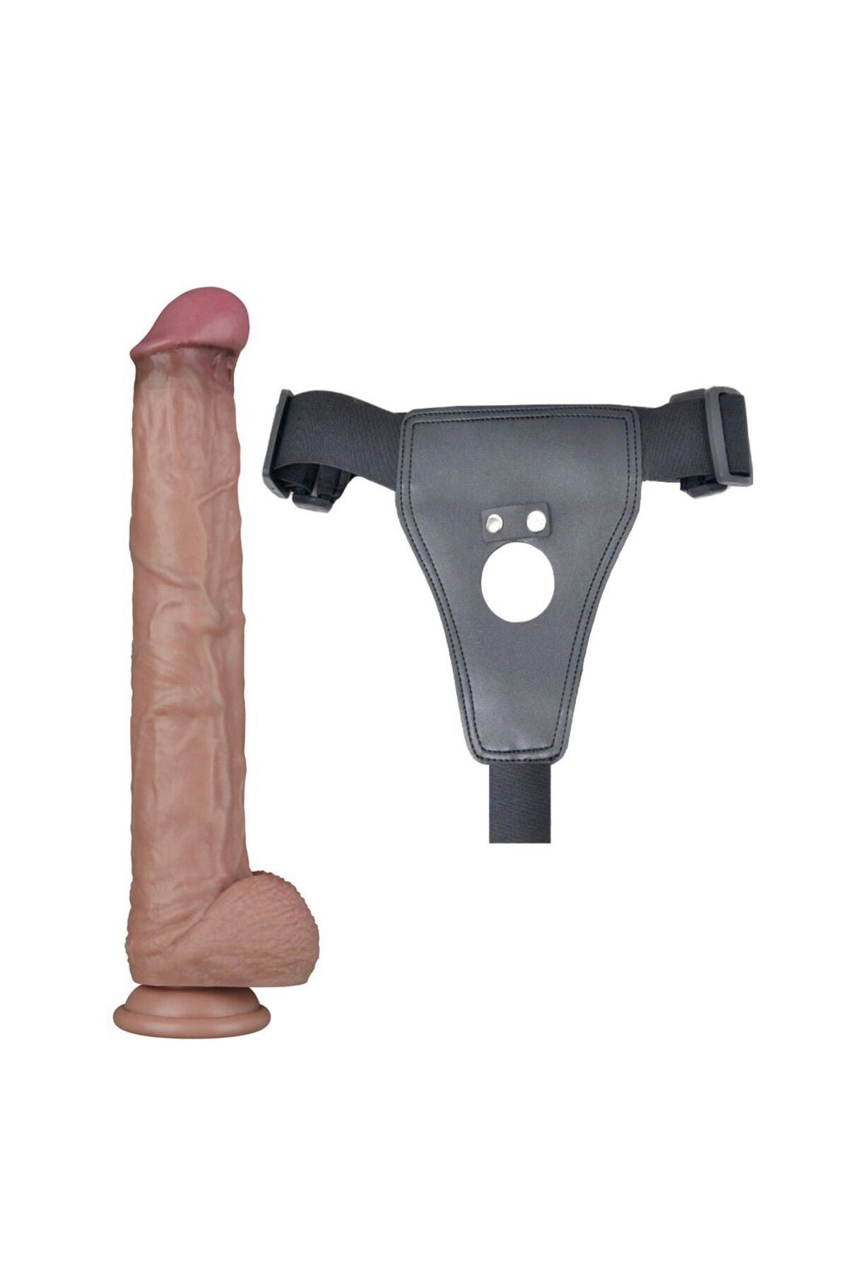 Lovetoy Belden Bağlamalı 37cm Çift Katmanlı Bükülebilir Silikon Penis XXL Cock Strap On Dildo