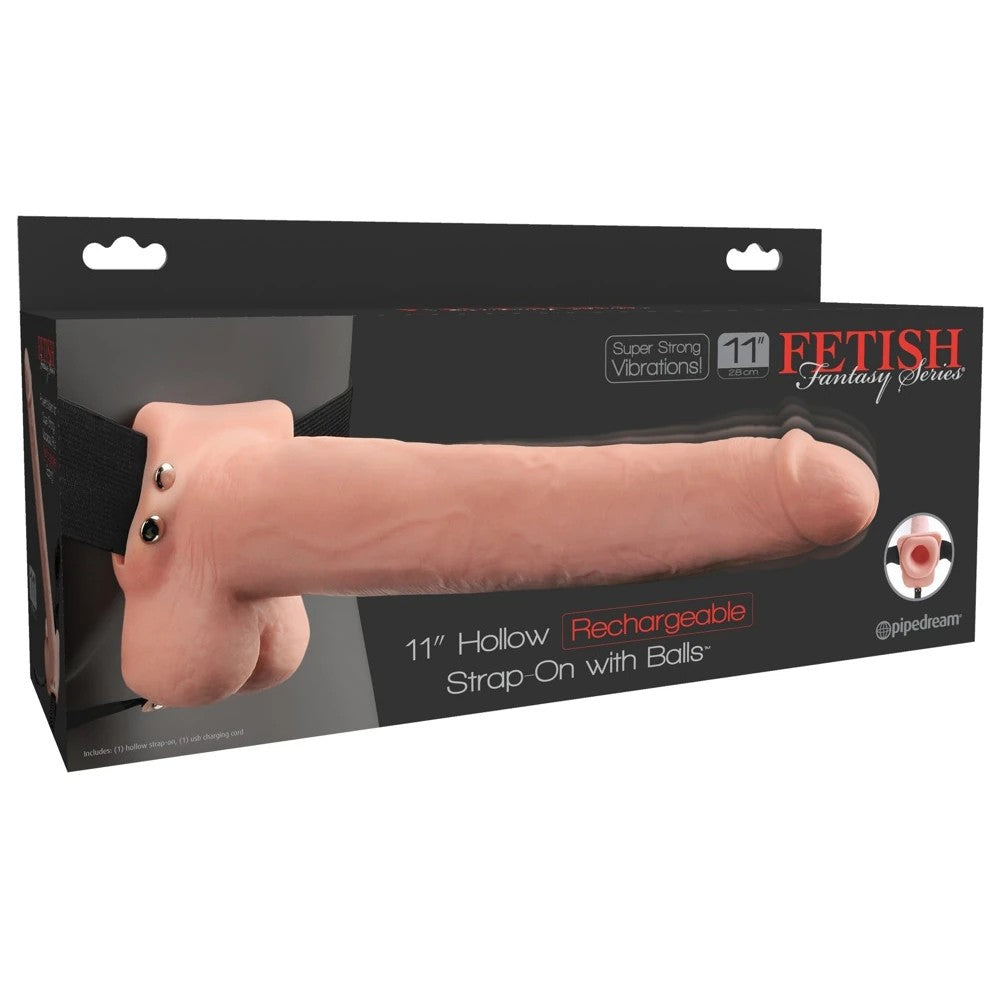 Pipedream Fetish Fantasy 11" Hollow Rechargeable Strap-On With Balls