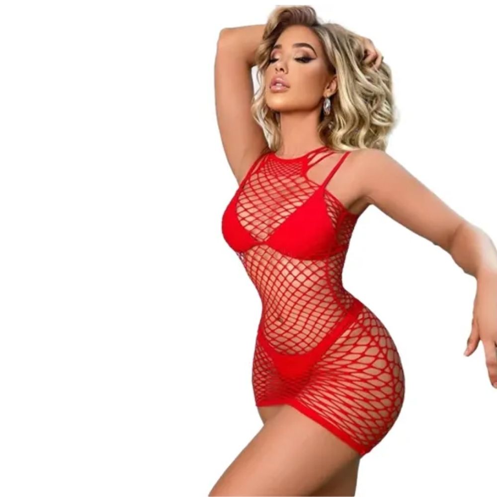 Fantasy Wear Esnek Fileli Bodycon Mini Elbise Vücut Çorabı