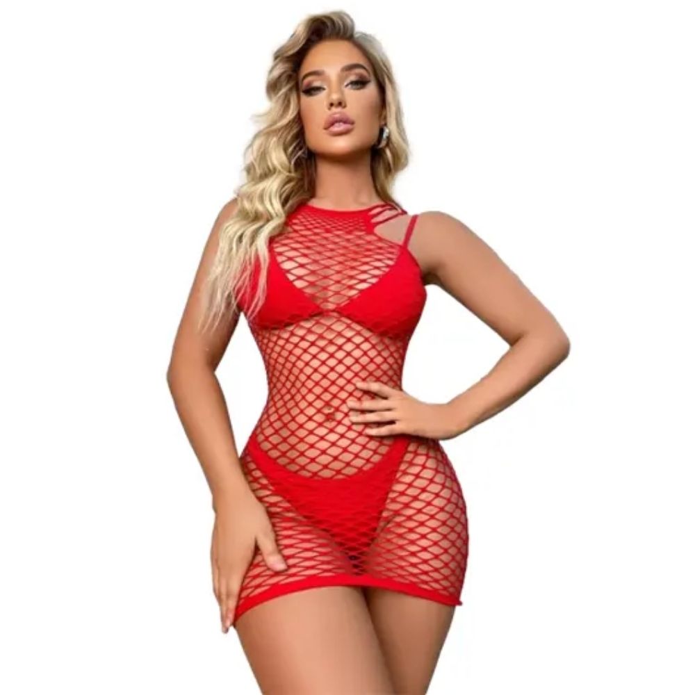 Fantasy Wear Esnek Fileli Bodycon Mini Elbise Vücut Çorabı