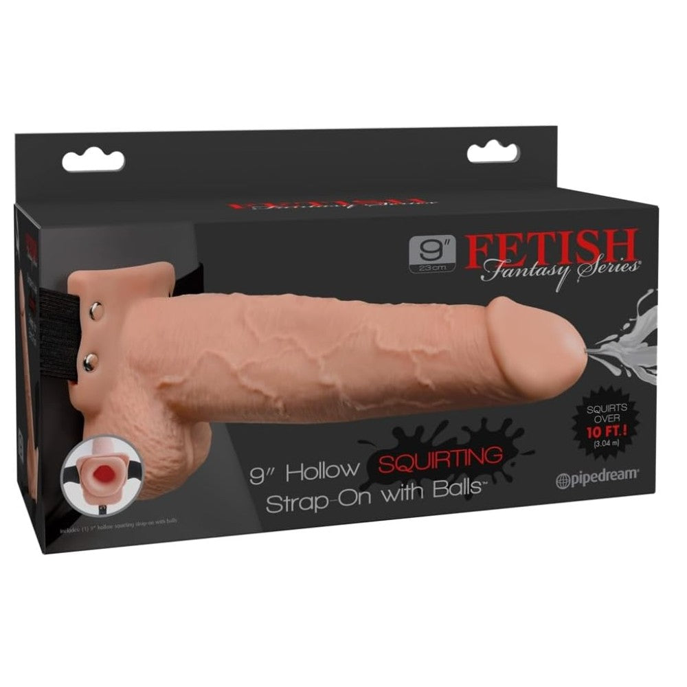 Pipedream Products Fetish Fantasy Series 9" Hollow Squirting Strap-on With Balls Flesh
