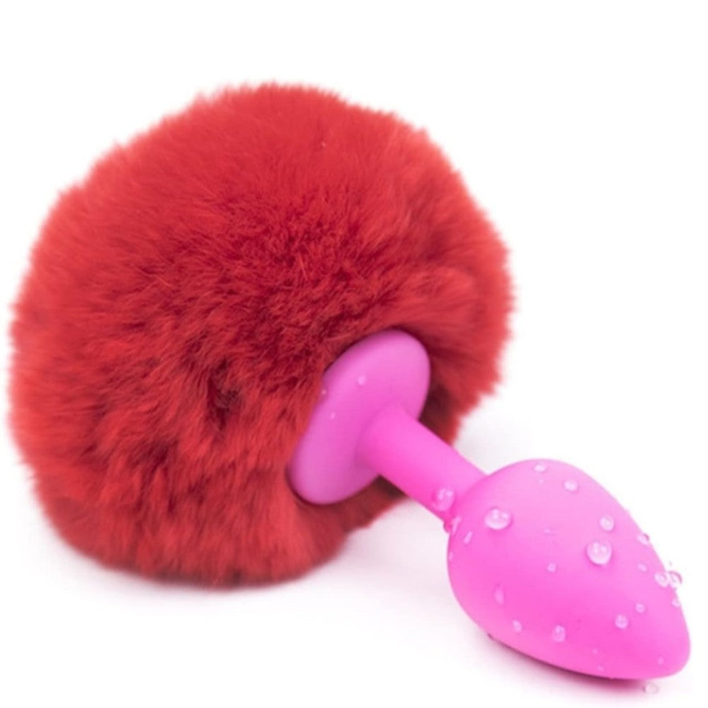 Anal Play Silicone  Bunny Tail Kuyruklu Anal Plug Red