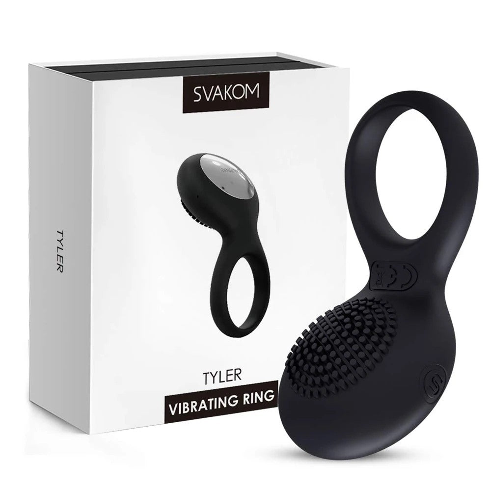 Svakom Tyler Dokulu Başlıklı Titreşimli Penis Halkası Black