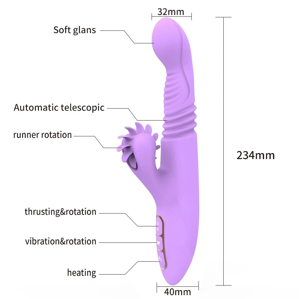 Dibe Haloy Vella Thrusting İleri Geri Hareketli Rabbit Stimulatör Vibratör Purple